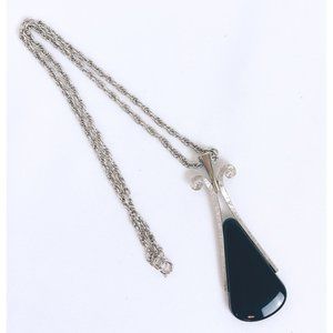 Vintage Avon Faux Onyx Pendant Necklace 24" Chain 4" Pendant